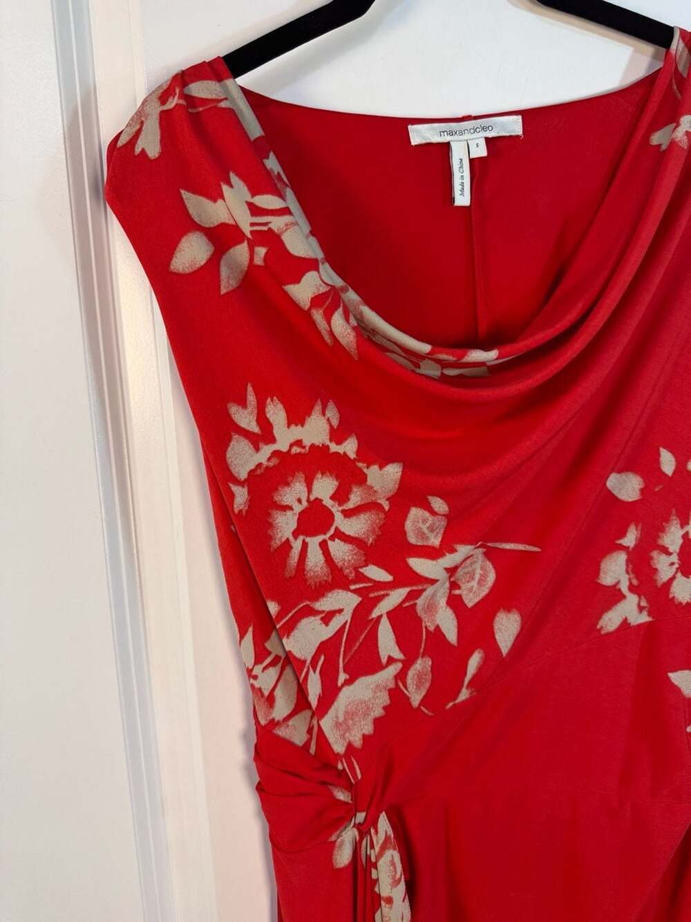 Max and Cleo Red Floral Cowl Neck Ruched Sheath Dress Size S - Picture 3 of 4